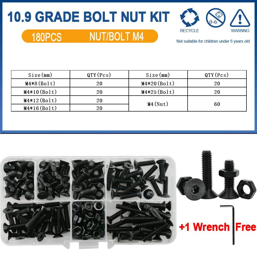 DIN7991 Allen Flat Head Hex Bolt Nut Set Kit M2 M3 M4 M5 M6 Black Grade 10.9 Steel Hex Hexagon Socket Countersunk Head Screw