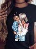 Cartoon Mother and Son Daughter Printed Women's T-Shirt Summer Casual Harajuku Mom Printed Short Sleeves