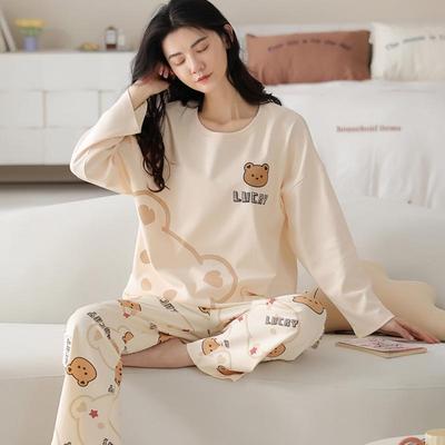 Damen Pyjama mit langen Ärmeln aus reiner Baumwolle mit integrierten BH-Polstern - Gemütlich für Herbst/Winter, Lässige Hauskleidung und für den Außenbereich geeignet.