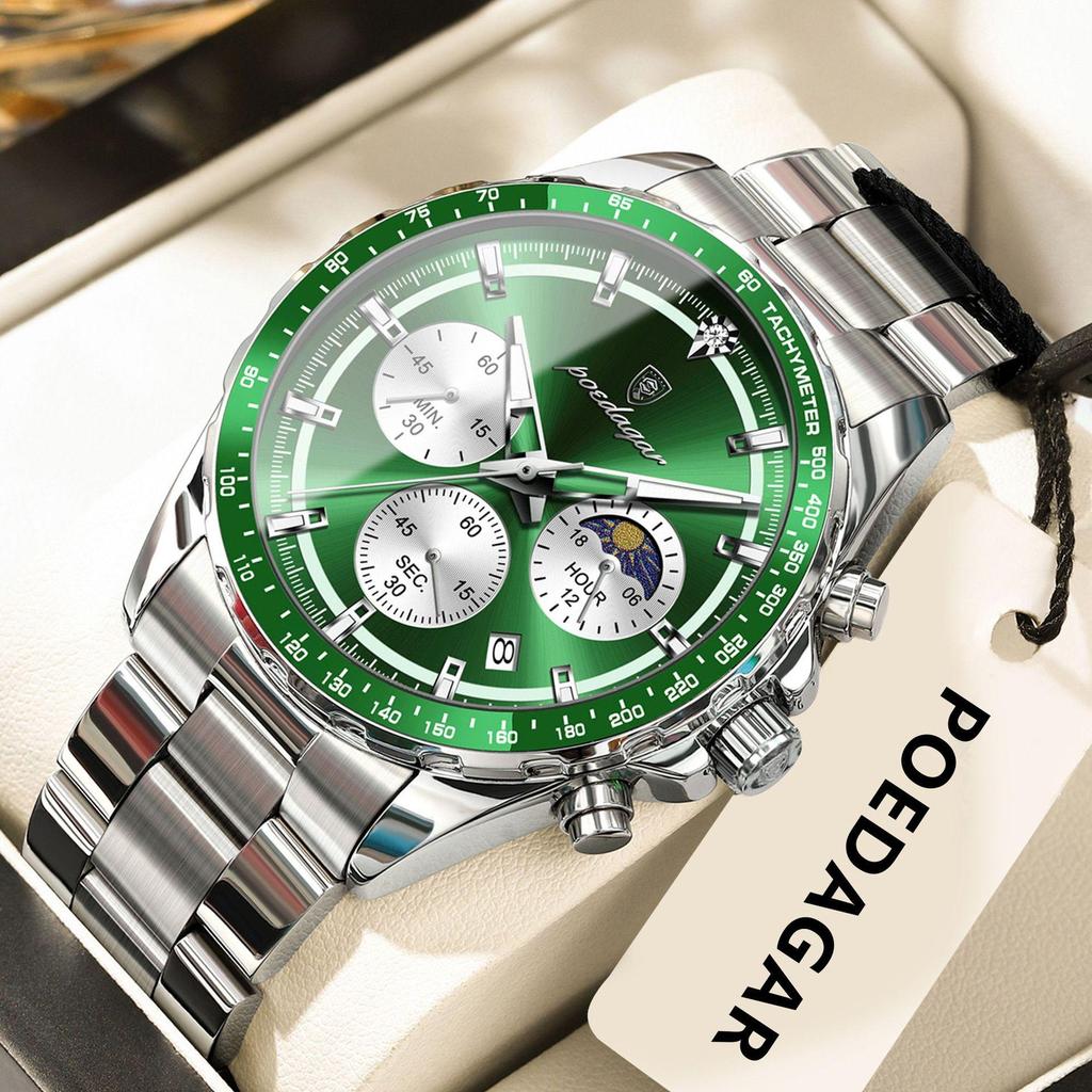 POEDAGAR Luxury Sport Watch For Men Waterproof Luminous Date Chronograph Man Wristwatch Stainless Steel Men's Quartz Watches