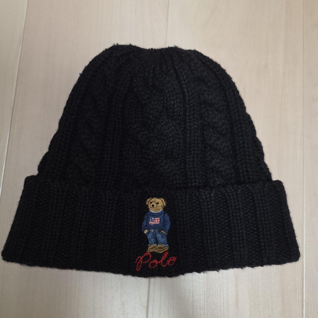 Used Polo Ralph Lauren Polo Bear Cable Knit Hat Black