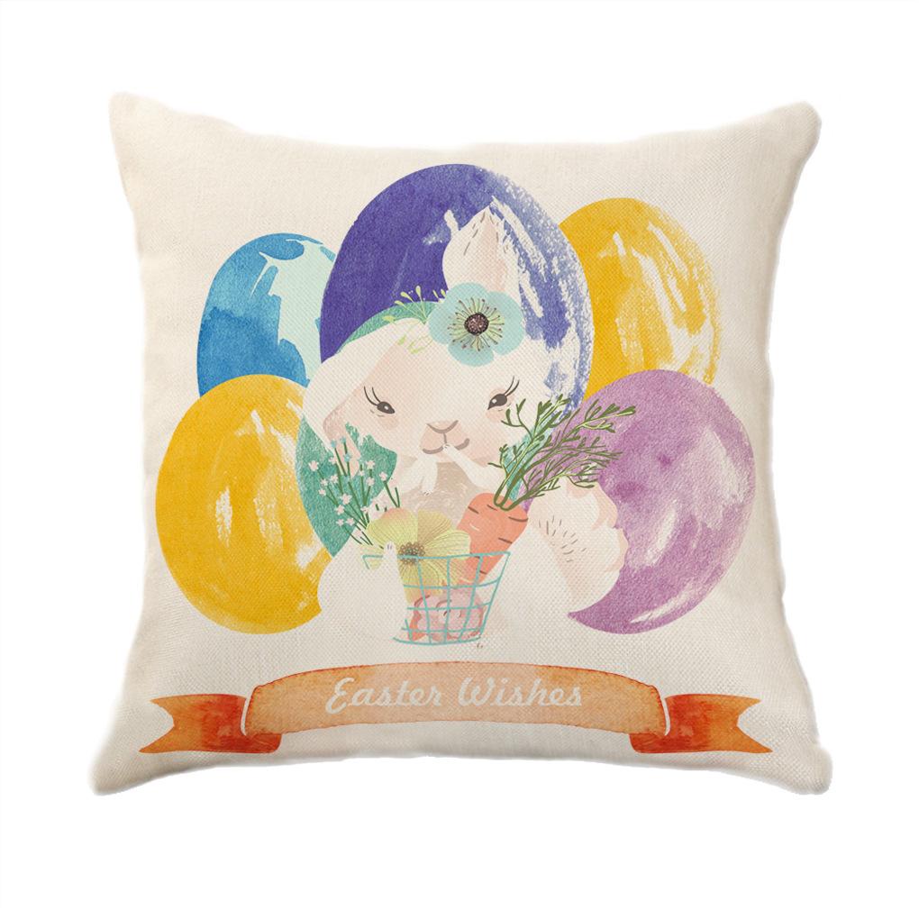 

Льняная наволочка с пасхальными яйцами, подушка с цифровой печатью кролика, поясничная 45Cm