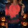 Women's Casual Round Neck Three Quarter Sleeve Halloween Print T Shirt Top Lightweight Comfortable Fit