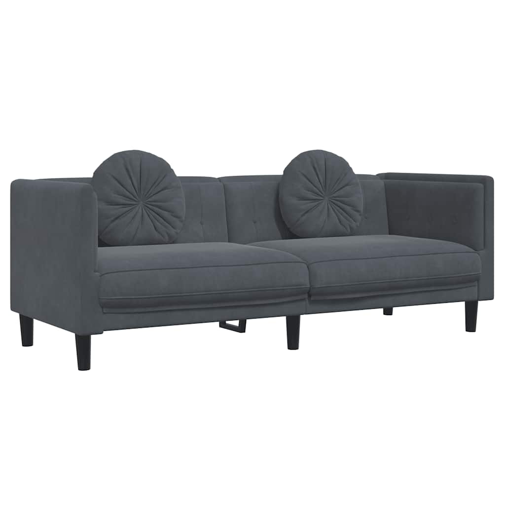 Vidaxl Sofa 3-Osobowa Z Poduszkami, Ciemnoszara, Aksamit