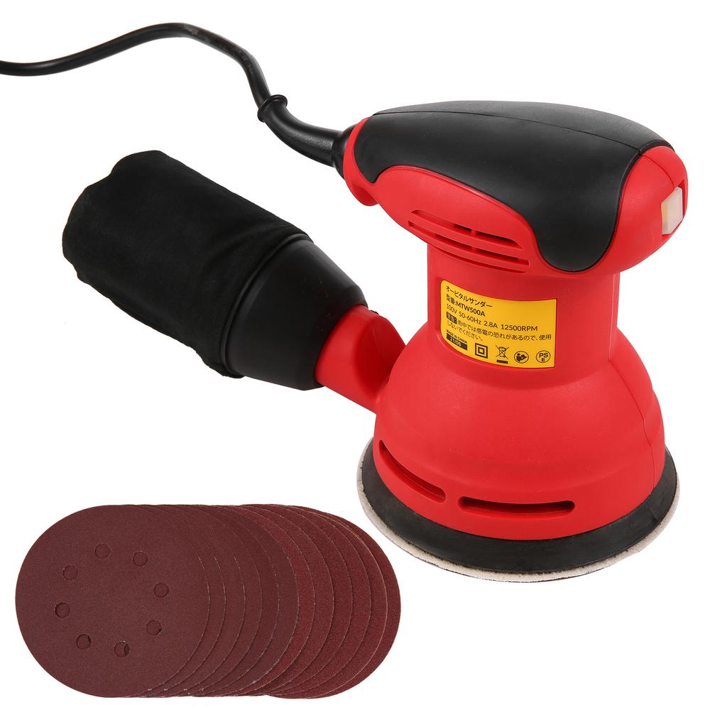 Orbital Sander, 5INCH 125MM 12600RPM  Random Orbital Sander, 12Pcs Sandpapers, Efficient Dust Collector, Idl for  , Sanding Down & ing Wood red