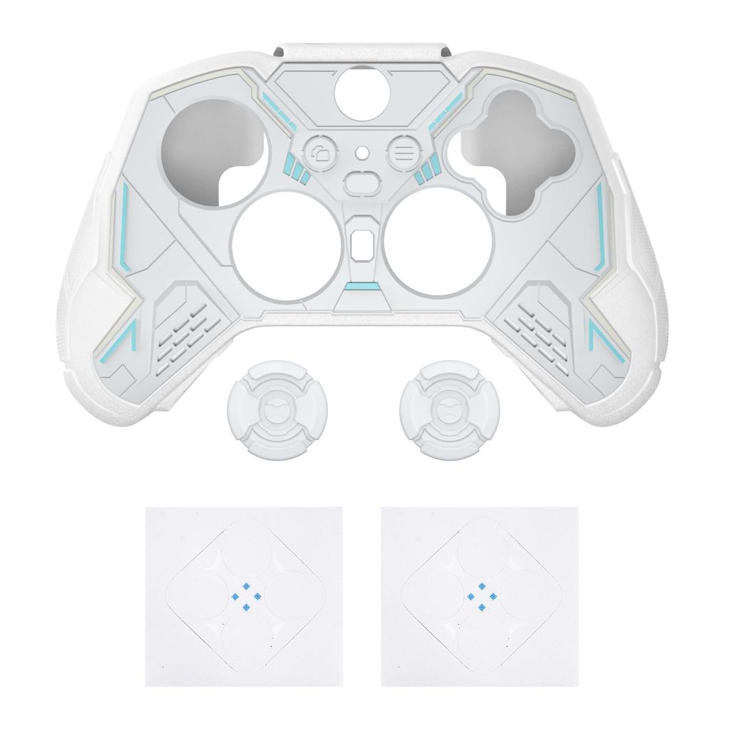 PlayVital Stellar Mecha Silicone Protective Cover for Xbox Elite Series Grip Protector with 2 Thumb Grip Caps and Mechanical White 2, Non-Slip