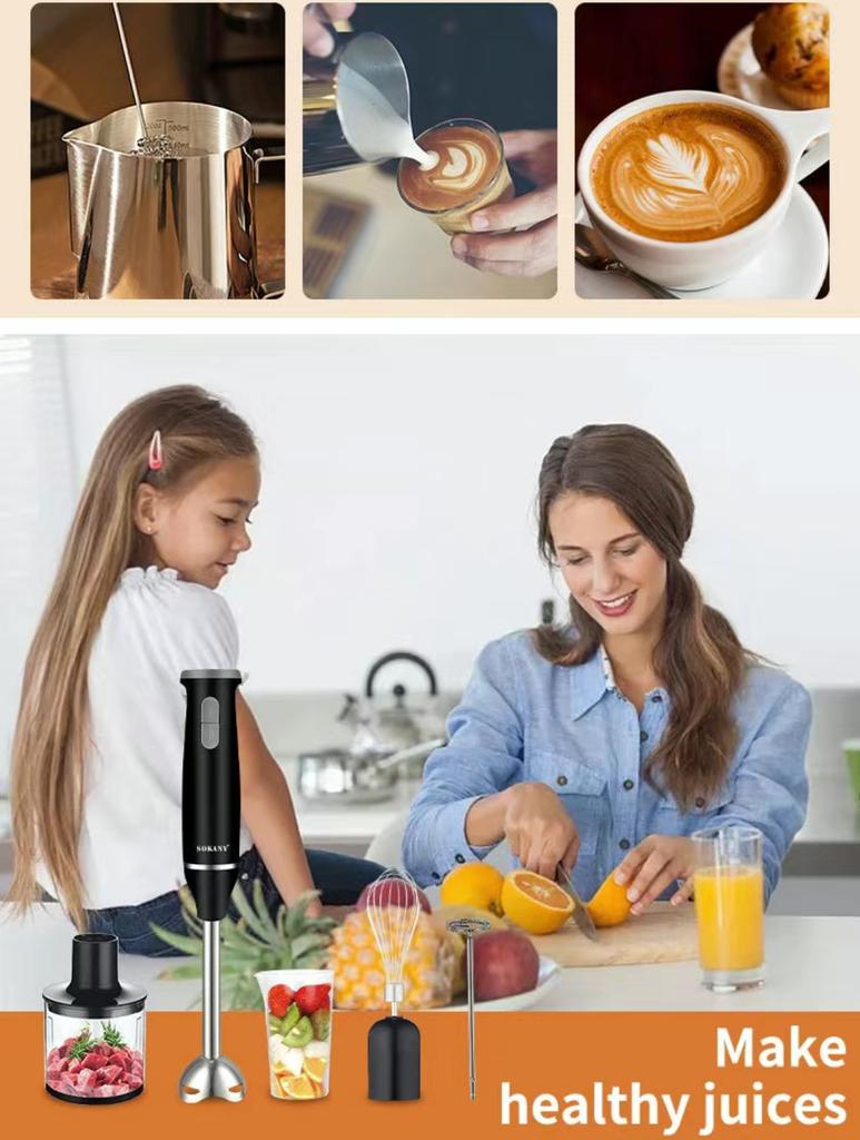 Electric Cooking Stick for Baby Food Dispenser, Handheld Grinding Stick, Egg Beater, Whipped Cream Grinder, 4 in 1