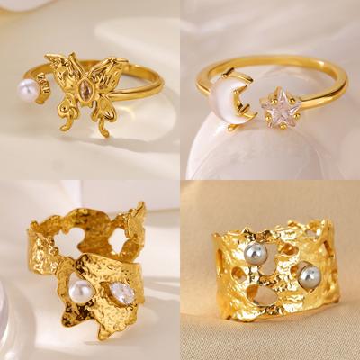 Tiny Star Moon Butterfly Stainless Steel Ring Gold Color Anti Fading Rings for Women Wedding Jewelry Vacation Accessories Gifts