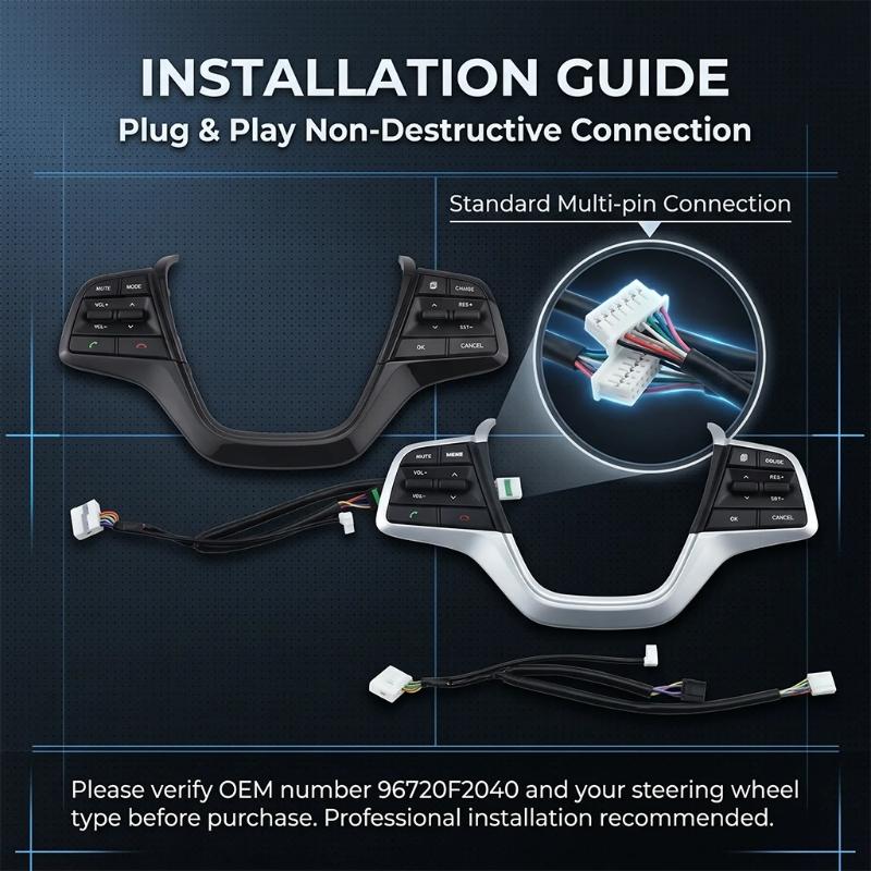 Car Steering Wheel Multifunction Button Assembly with Harness and Trim Frame 96720F2040 Simple Installation for 1.6l Routine