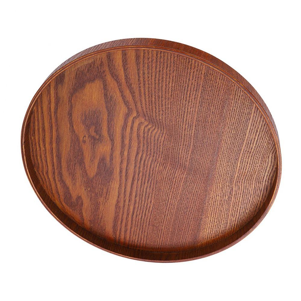 Round Shape Wooden Plate Brown Tea Tray Coffee Serving Wood Serving Tray  Home Kitchen