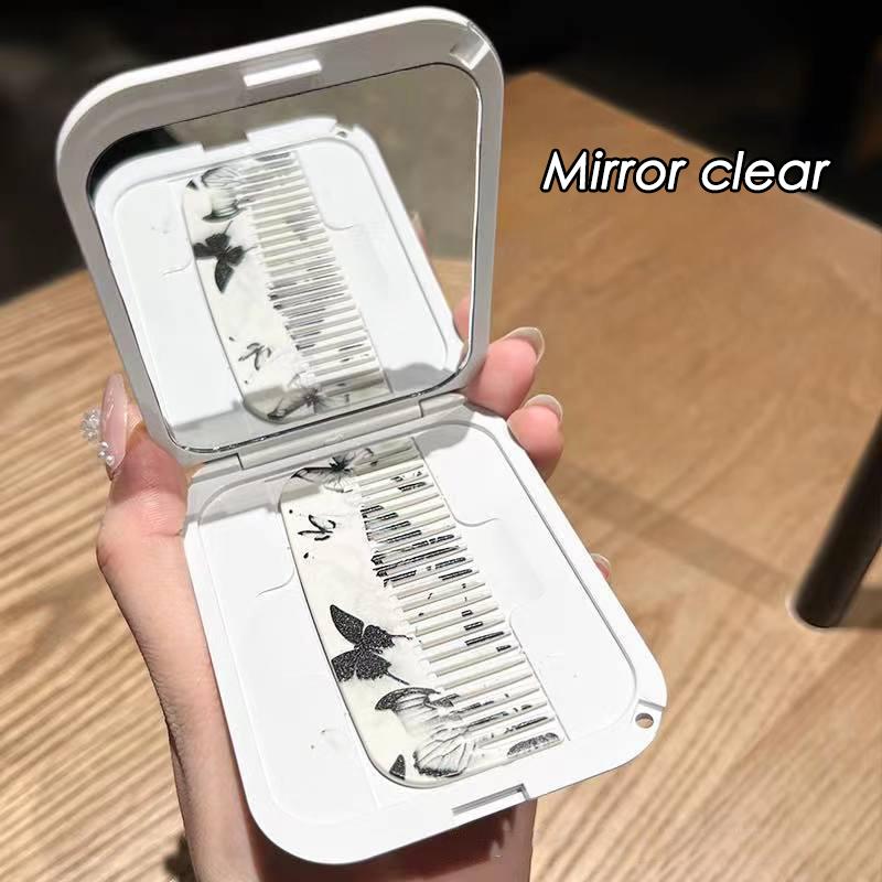 Tinte Schmetterling Klappbarer Schminkspiegel Tragbarer Taschenspiegel Frauen Rechteckiger Kosmetikspiegel mit Kamm