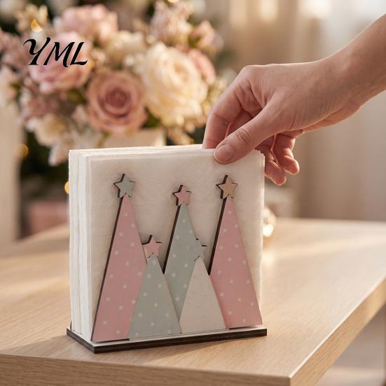 Multi-purpose Desktop Organizer Christmas Theme Wooden Napkin Holder, Decorative Holiday Paper Towel Stand, Unique Ornament Holder HD UV Printing for