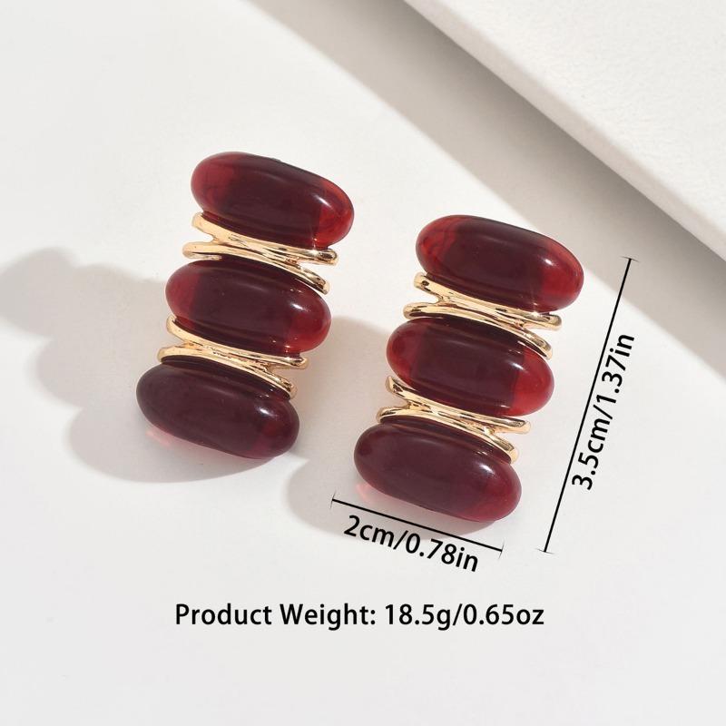 Fashion Retro Burgundy Resin Earrings Luxury Elegant Women Jewelry