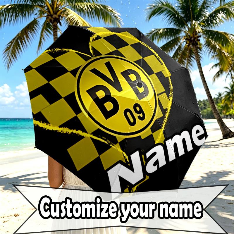 Custom Name Personalized Borussia Dortmund Print Umbrella, Auto Open Close, 8‑Rib Sturdy Frame, Commute Camping Hiking Use, Birthday Gift