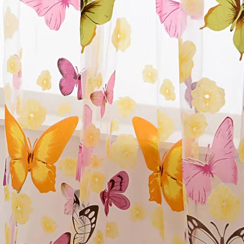 100*270cm Butterfly Sheer Curtains For Living Room Bedroom Colorful Voile Tulles Blinds Kitchen Window Treatments Panel Drapes
