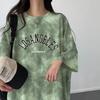 Plus Size Tie-Dye Mid-Length Casual Short-Sleeve Dress - Japanese Korean Style Summer Women's T-Shirt Dress
