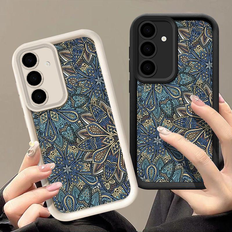 Винтажный чехол для телефона с синим узором для Samsung S24 S23 Ultra S22 Plus S21 A55 — фото 6