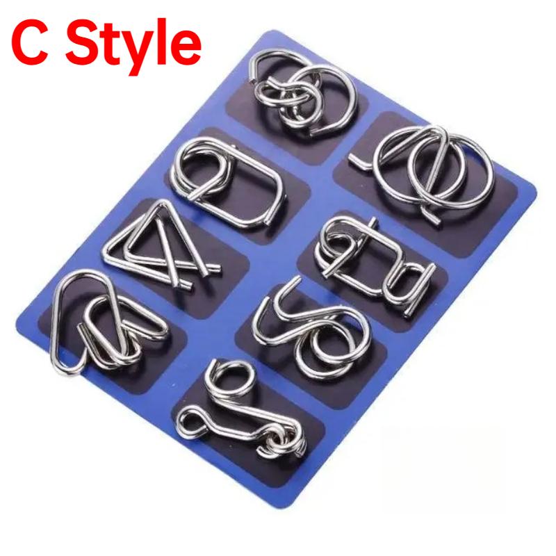 

8Pcs/Set Metal Luban Lock Disentanglemen Iron Link Unlock Game IQ Mind Brain Teaser Puzzles Party Game Prop Novelty Gifts C (blue)-8pcs