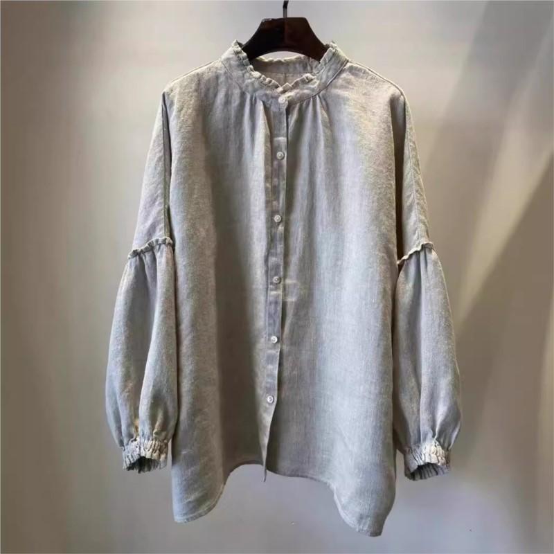 Johnature Japanese Fungus Stand-up Collar Shirt Women Autumn Retro Loose Versatile Raglan Sleeve Tops