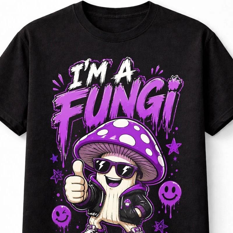 Mushroom Fungi Funny Pun Im A Fungi Cartoon Psychedelic Graphic Unisex TShirt S