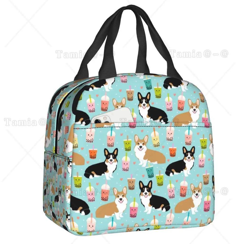 Coffee Welsh Corgi Dog Resuable Lunch Boxes Women Waterproof Cooler Thermal Food Insulated Lunch Bag Kids School Children