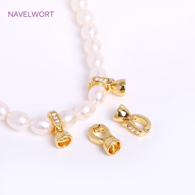 18K Gold Plated Pearl Clasps For Bracelet Making,Inlaid Zircon Brass Connector Clasps For Jewelry,DIY Accessories Wholesale