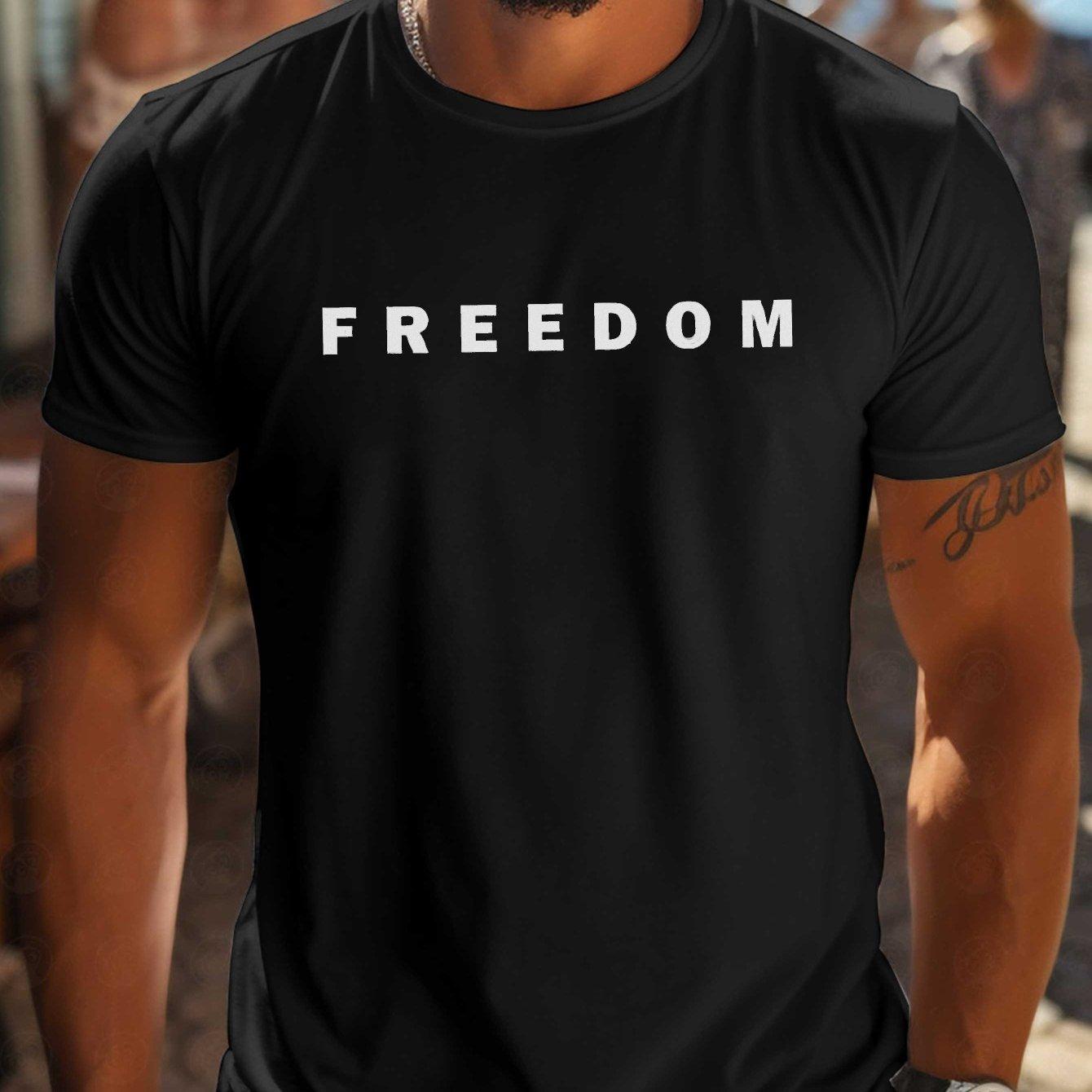 

Men s White Loose Fit Free Slogan T-shirt Short Sleeved Round Neck Summer Top Moisture Wicking New Product Quick Drying 3XL