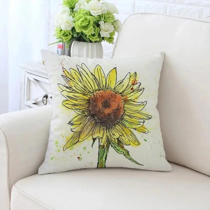 Față de pernă decorativă de lux pentru casă, pentru mașină, sufragerie, canapea, cu model Fata cu floarea-soarelui