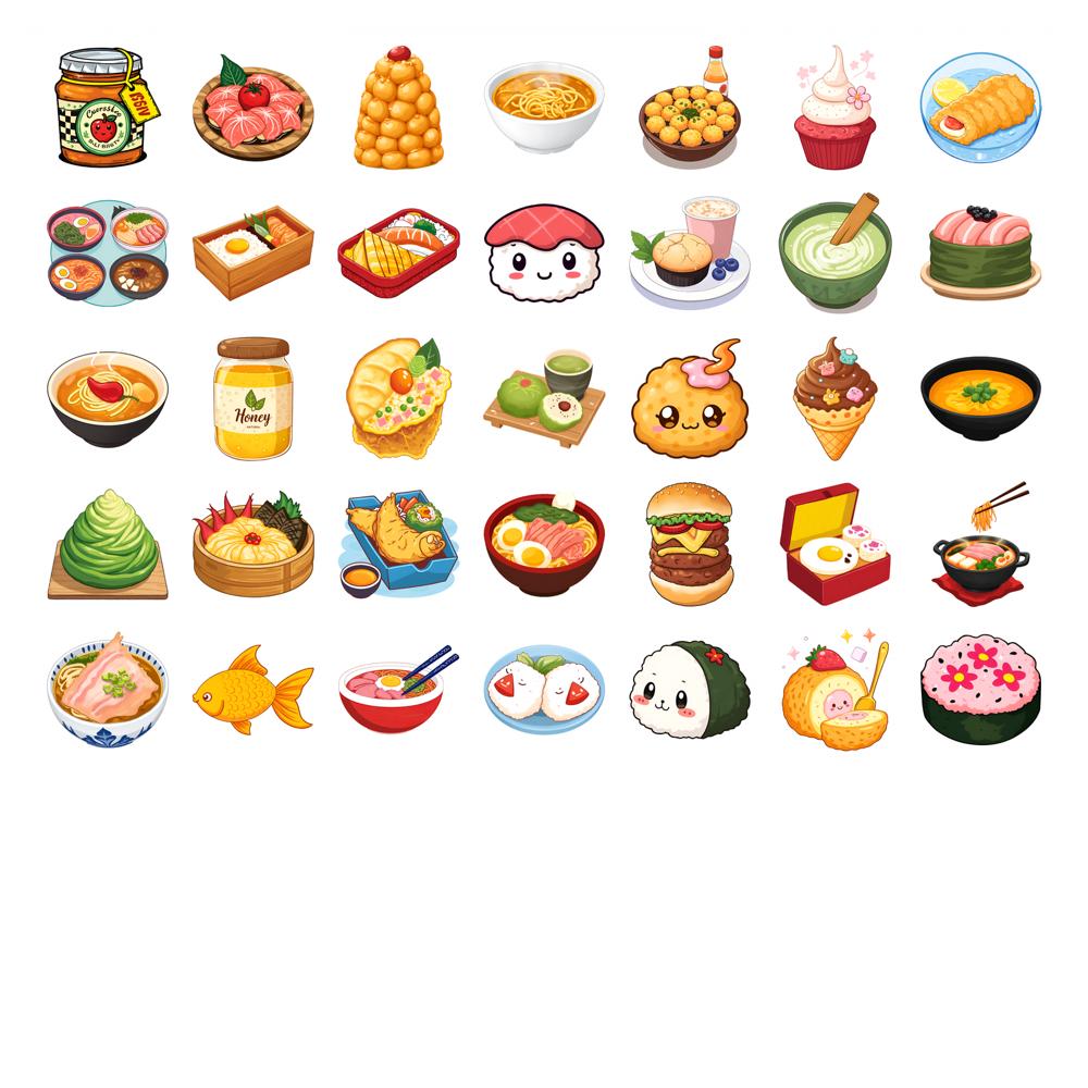 35pcs-50pcs Playful Snacks Stickers Colorful Food Funny Stickers Food Stickers For Guitar DIY Skateboard Laptop Luggage Decor