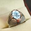 Aquamarine Oval Cut Gemstone With 925 Sterling Silver Ring For Men's #A734 JL375659034784
