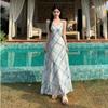 French sweet temperament plaid design suspender dress summer new vacation waist niche explosion dress