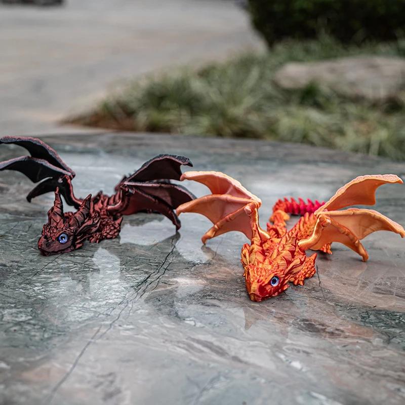 3D Printed Flying Dragon Figurine with Movable Joints & Wings Poseable Dragon Desktop Ornament Collectible Toys
