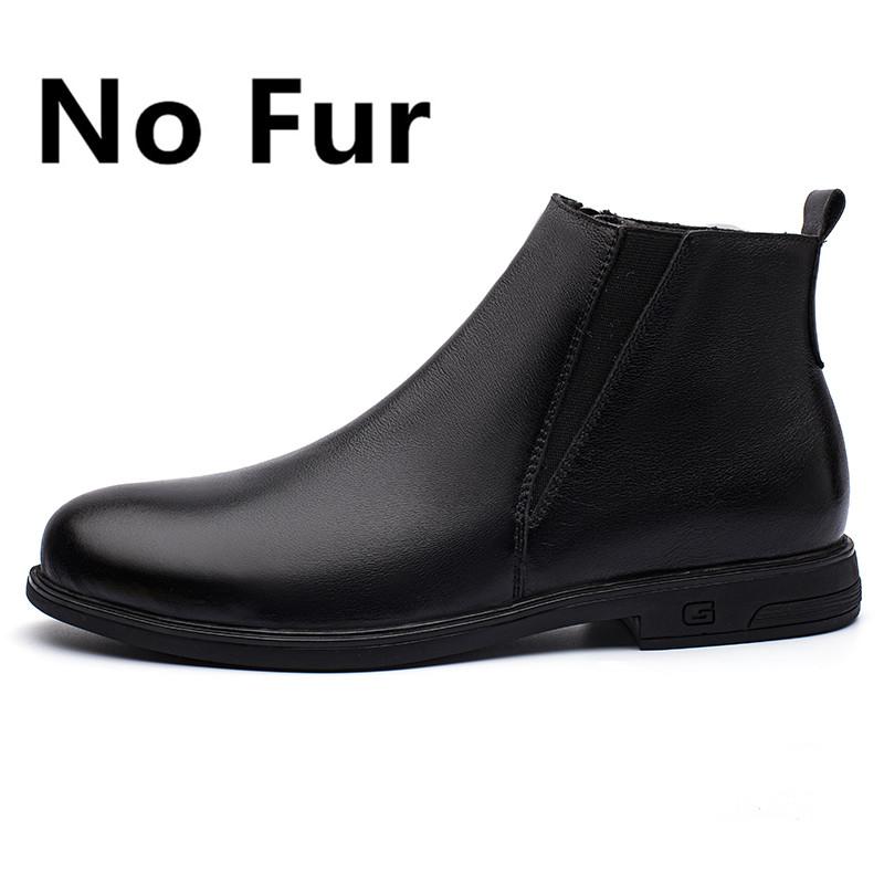 Chelsea Winter Black Mens Boots Genuine Leather Office Boots Fashion Designer Shoes Men Warm Winter Slip-On Cow Leather Footwear