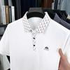 Light Luxury Summer Business and Leisure Dad's Dress Flip Collar Ice Silk Half Sleeve Printed Bottom Polo Shirt