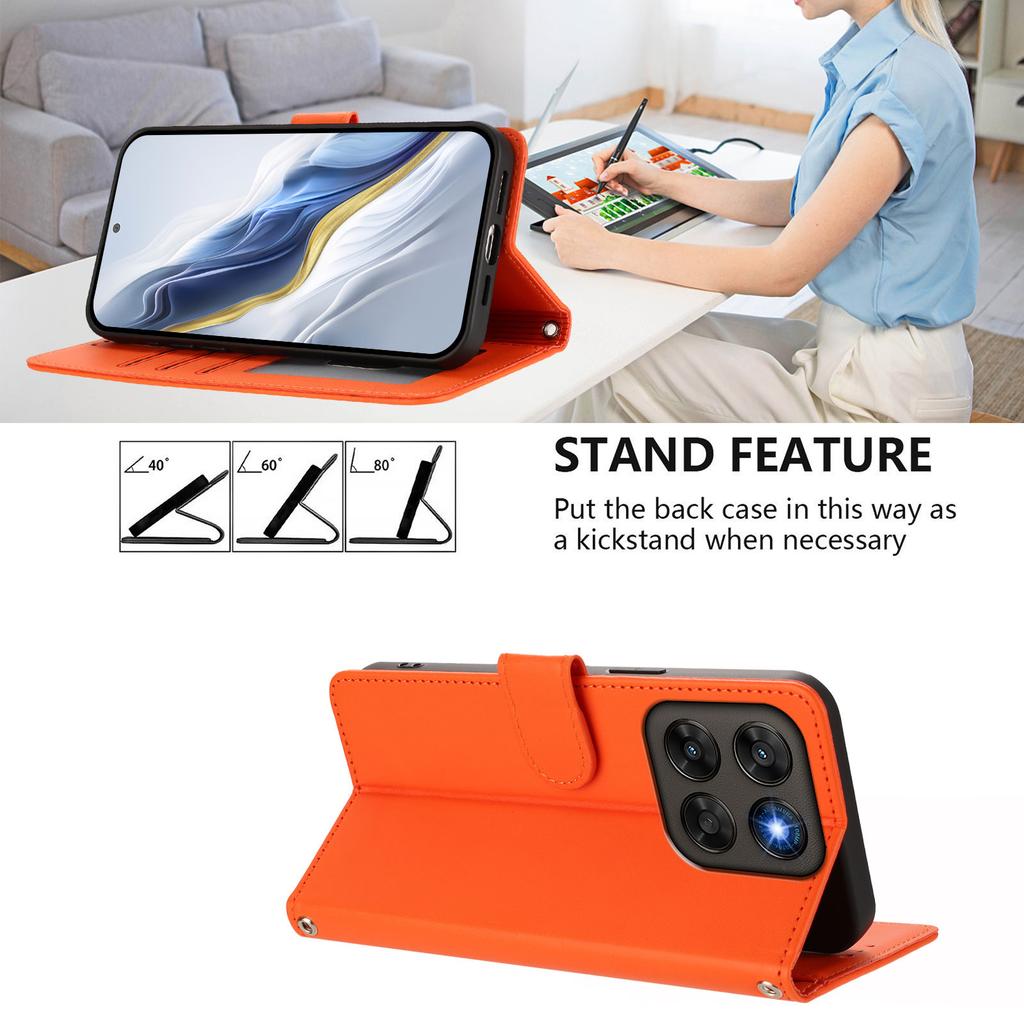 Wallet Case for Moto G67 5G - Leather/PU, Orange, With Lanyard