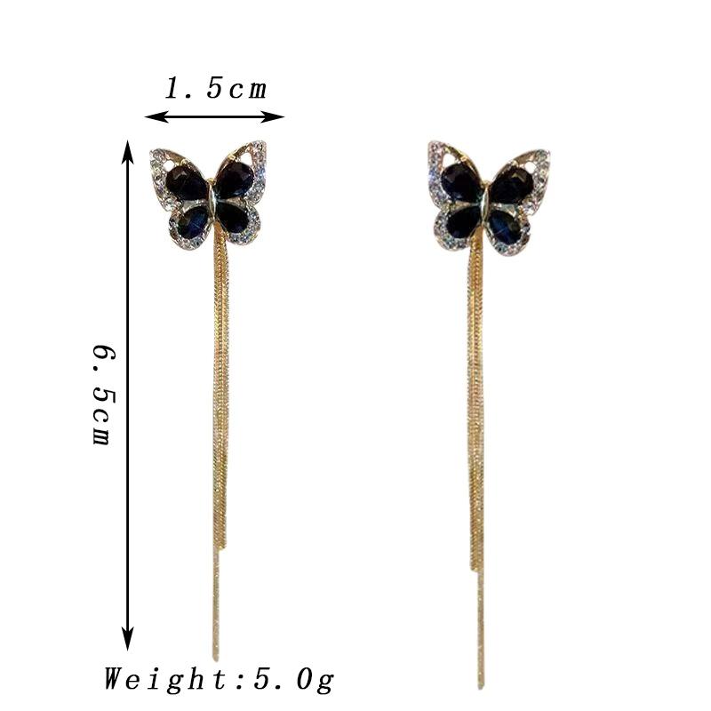

Black Acrylic Beads Wings Butterfly Drop Earrings for Women Fashion Long Tassel Golden Chain Dangle Earrings Party Zircon Gift