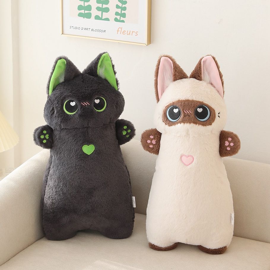 Japan Anime Cat Plushie Stuffed Siamese Kitten Animals Black Cats Throw Pillow School Nap Sleeping Pillowtoys Kids