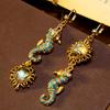 Vintage Ocean Style Earrings Seahorse Enamel Shell Light Luxury Asymmetric Ear Clips Cartoon Casual Earrings