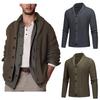 Men's Solid Color Lapel Cardigan: Vertical Stripe Knitwear for Autumn/Winter.