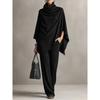 Women's Autumn/Winter Fleece Two-Piece Set: Stand Collar Cape & Wide-Leg Pants