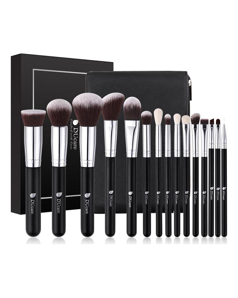 DUcare Ensemble de pinceaux de maquillage 15 pièces, pinceaux à cheveux synthétiques pour fond de teint, mélange de fard à paupières, poudre anti-cernes, Kit d'outils de maquillage avec sac