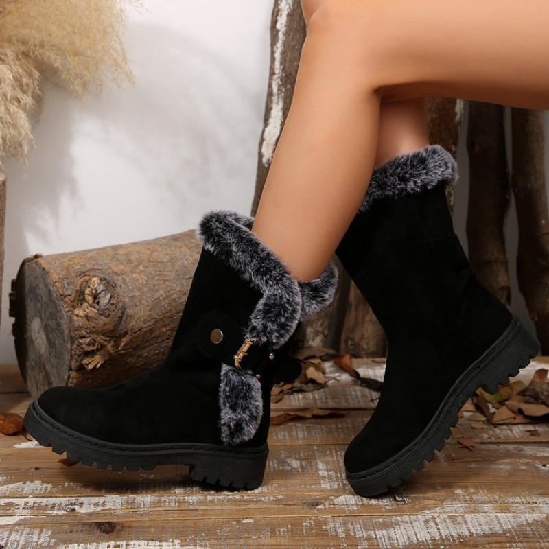 Fleece Shoes, Mid-calf Boots, Wedge Heel Cotton Shoes, Women's Boots, Fleece Cotton Snow Boots