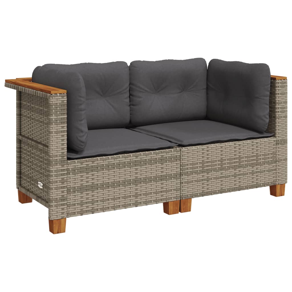 Garden Corner Sofa Set with Cushions 2 Pcs Grey Poly Rattan
