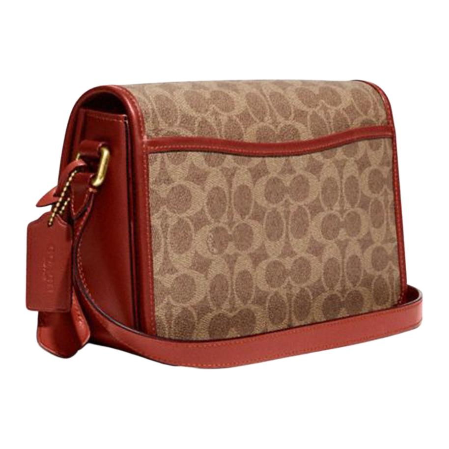 Coach Studio 25 C Logo Flap Classic Monogram Canvas And Leather Shoulder Crossbody Bag Large Women Bags Brown Red C6639-B4NQ4