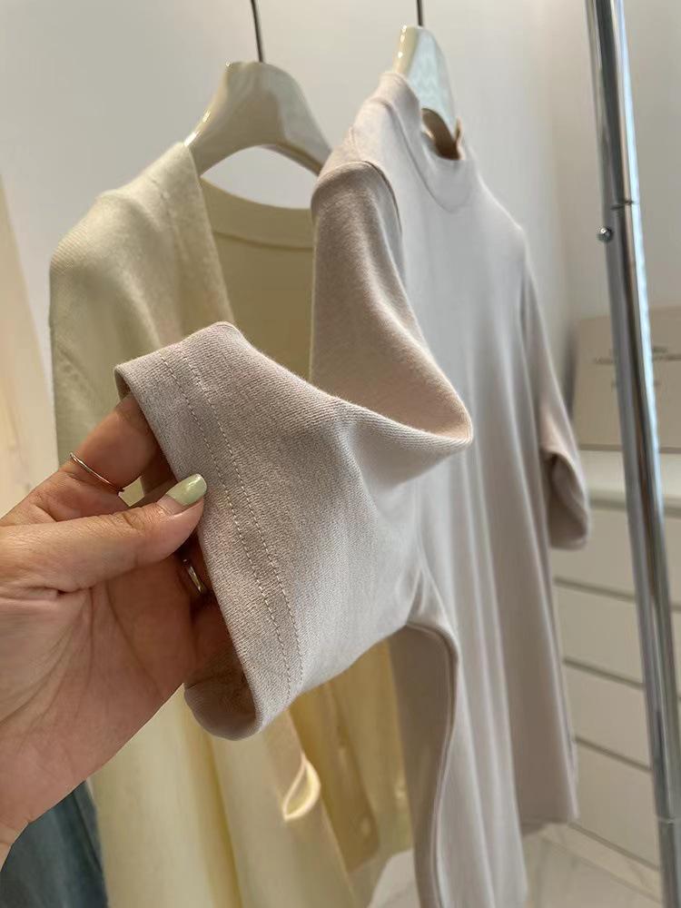 Women's Short-Sleeve, Half-High Collar Brushed T-Shirt - Chic, Thickened Base Layer