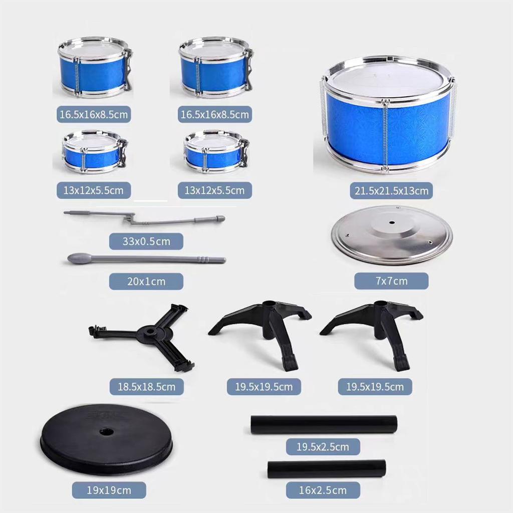 Toy Drum Set 5 Drums 1 Cymbal with Stool Blue