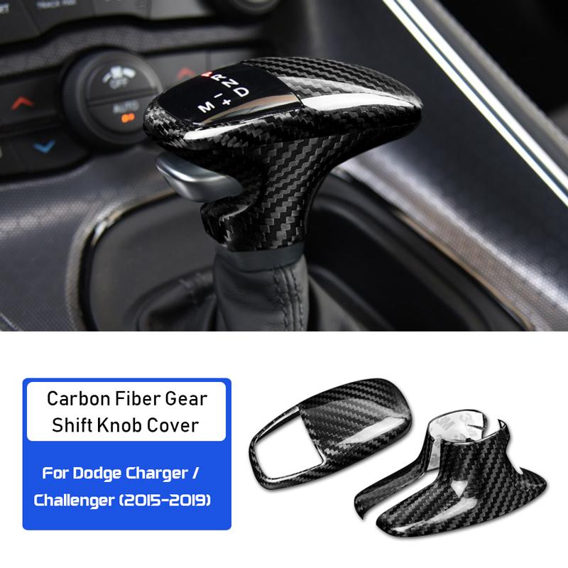 Real Hard Carbon Fiber for Dodge Challenger Charger 2015 2016 2017 2018 2019 2020 2025 2025 2025 Car Gear Shift Knob Cover
