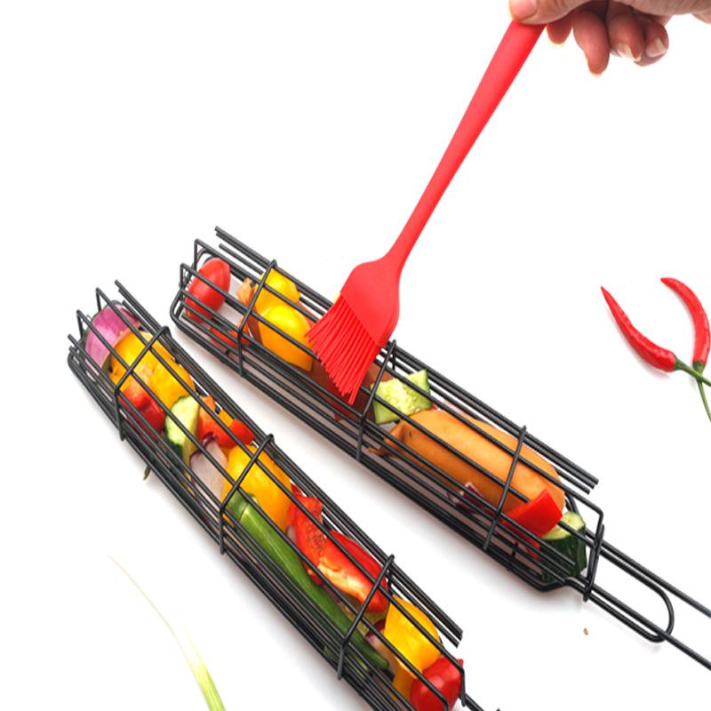 Barbecue Net Wooden Handle Sausage Clip Barbecue Basket Barbecue Clip Barbecue Tool Barbecue Rack