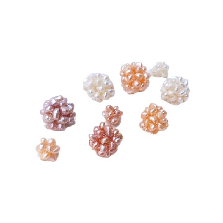 Hand-Woven Natural Freshwater Pearl Flower Ball Earrings and Beads
