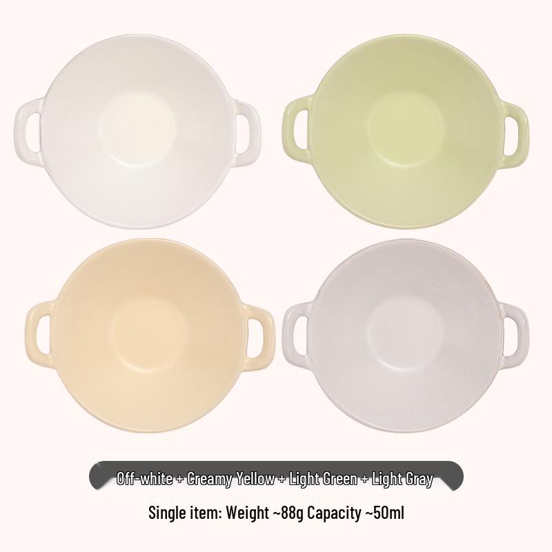 Double-Eared Ceramic Dipping Dish for Sauces and Snacks